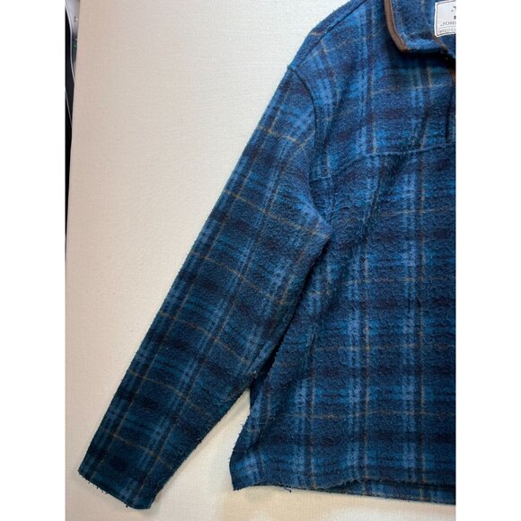 John Wayne Mens Pullover Shirt Jacket Size 2XL Blue Plaid Henley Flannel Cozy - Picture 6 of 13
